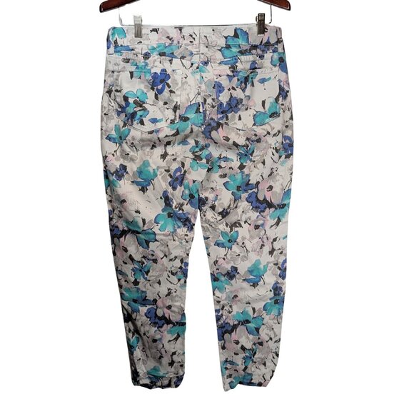 NYDJ Alisha Fitted Ankle White Jeans Floral Print Size 12 - Picture 2 of 6